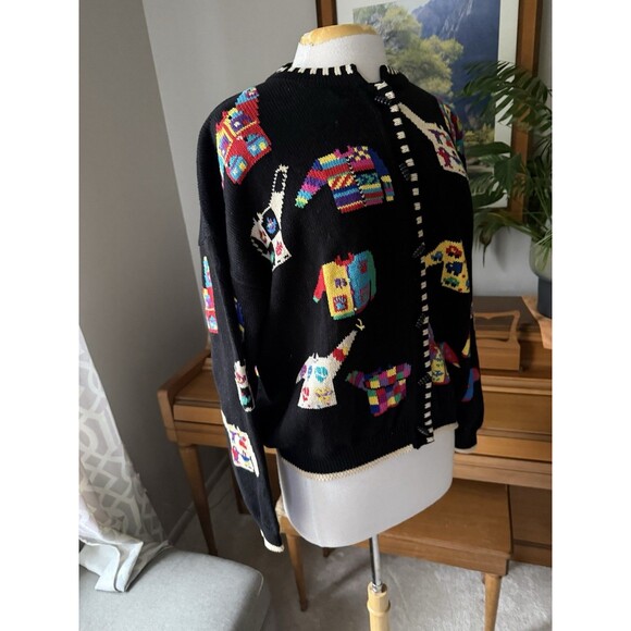 Christine Foley 90s Colorful Fun Sweater Print Cardigan, Fun Buttons Sz 3, Rare! - Picture 2 of 7